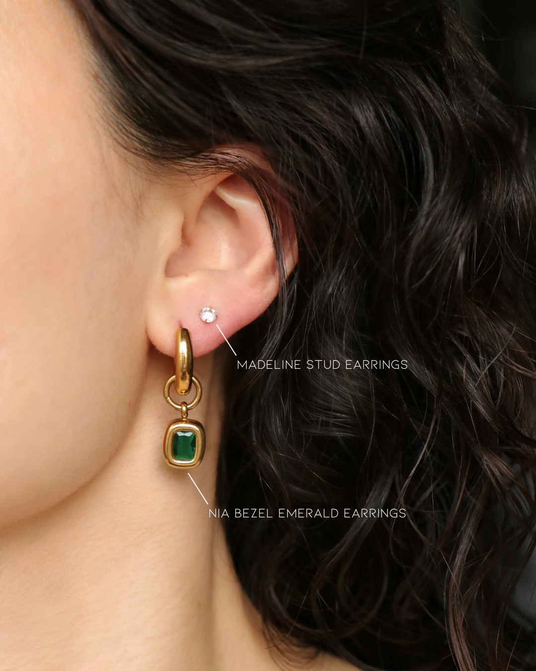 The Nia Bezel Emerald Earrings